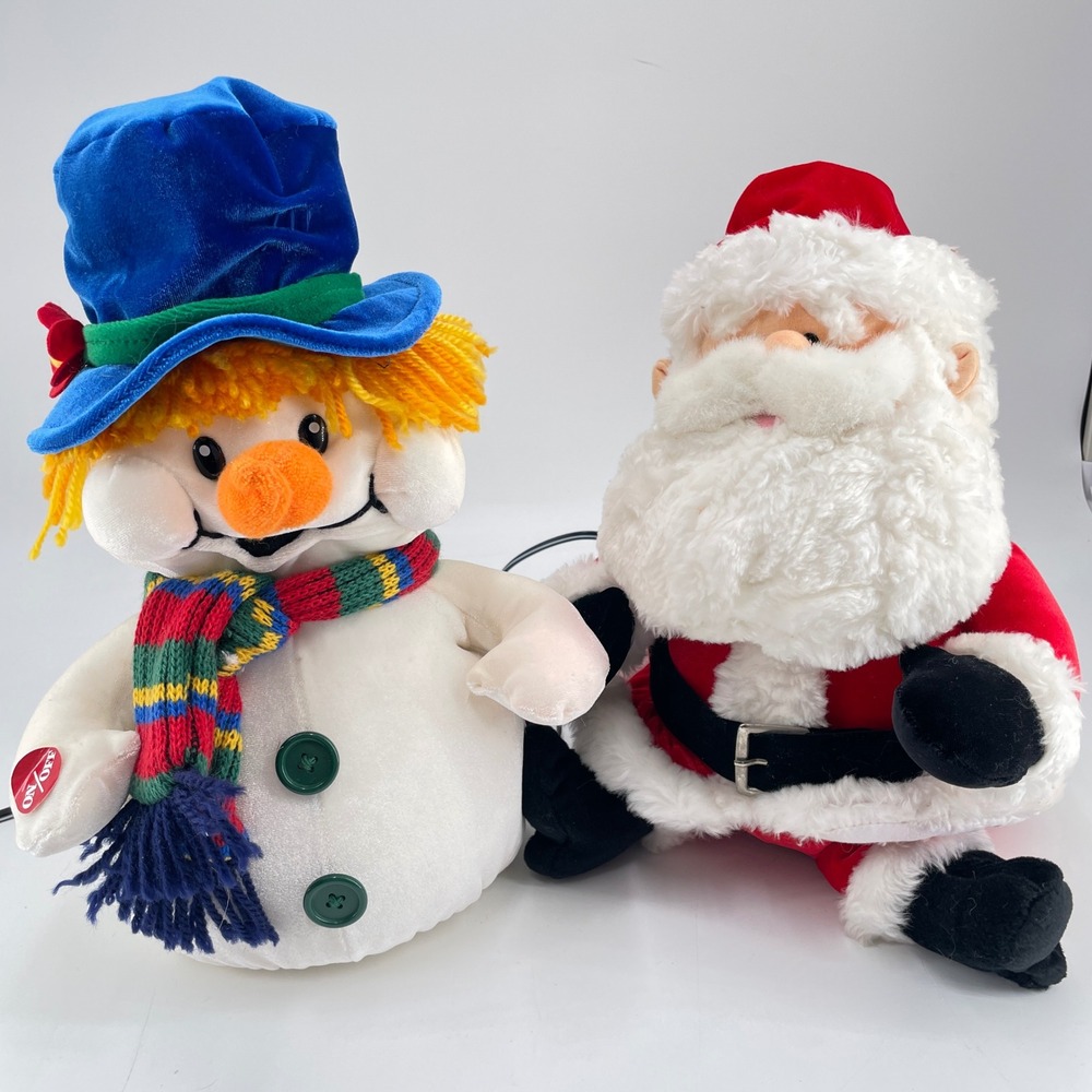 Vtg May Merchandising Animated Santa & Snowcap Snowman Plush Musical Set WORKS